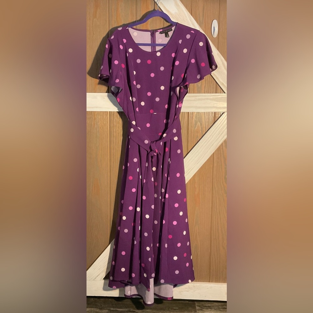 Lane Bryant Purple Flutter Sleeve Dress with Polka Dots P2P 24-26” SIZE 18, EUC - Picture 5 of 6